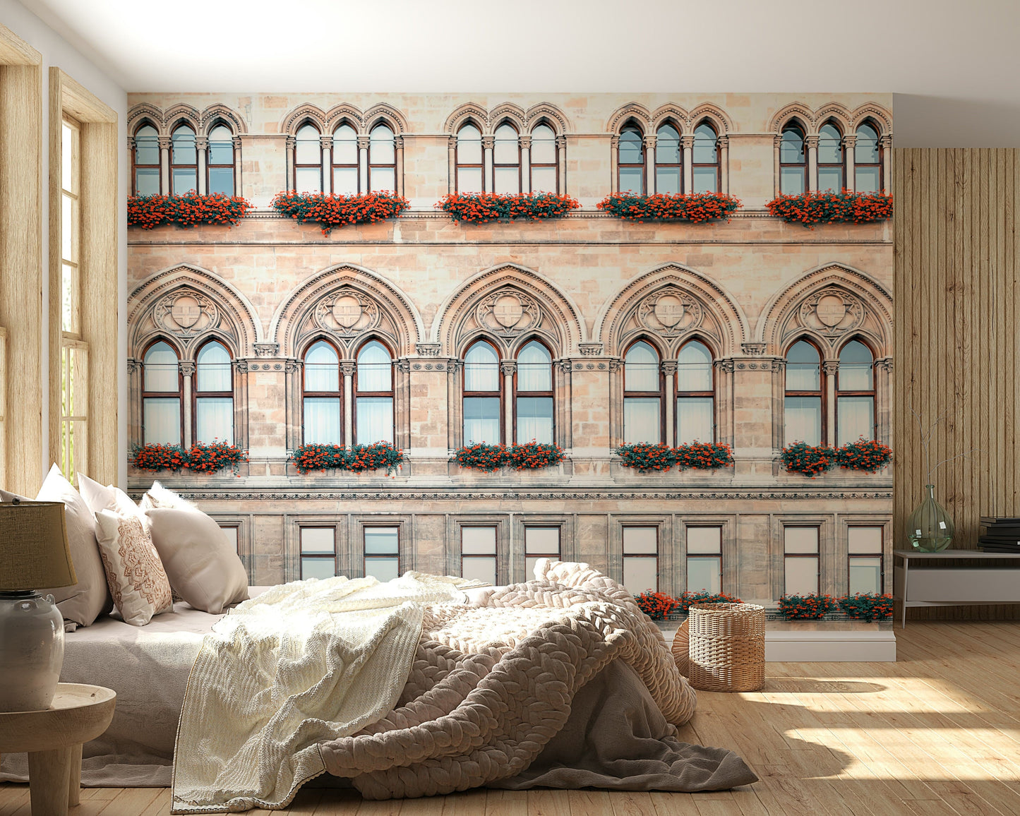 Vienna stone building illustration used as facade wall mural