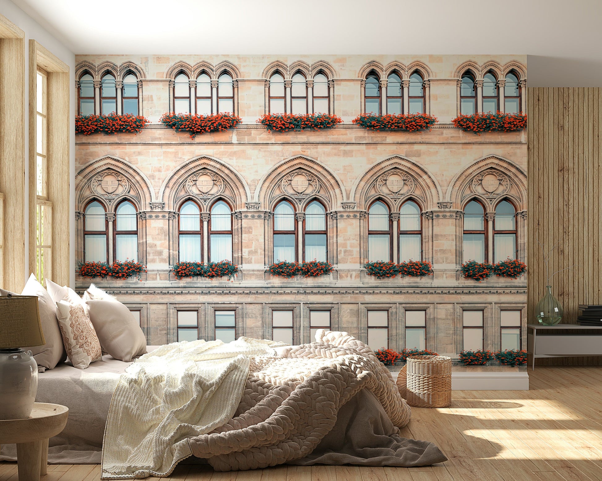 Vienna stone building illustration used as facade wall mural