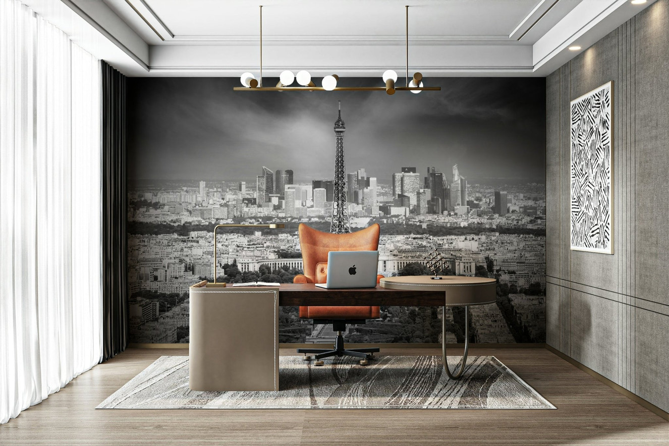 Monochrome view of Paris from Montparnasse Tower observation deck

