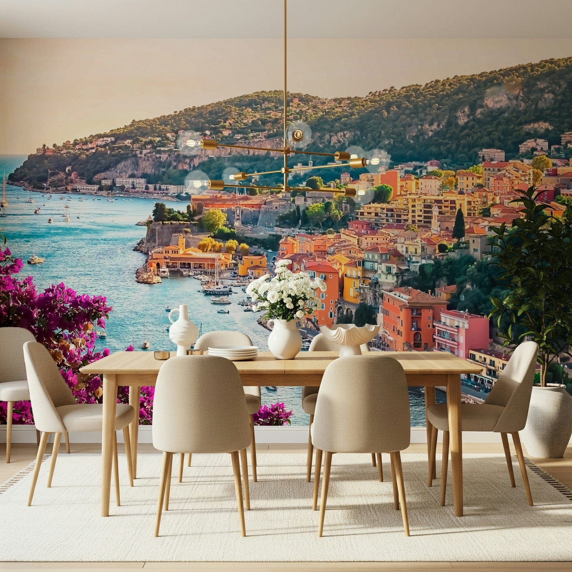 Romantic evening glow Villefranche View wallpaper for walls covering.