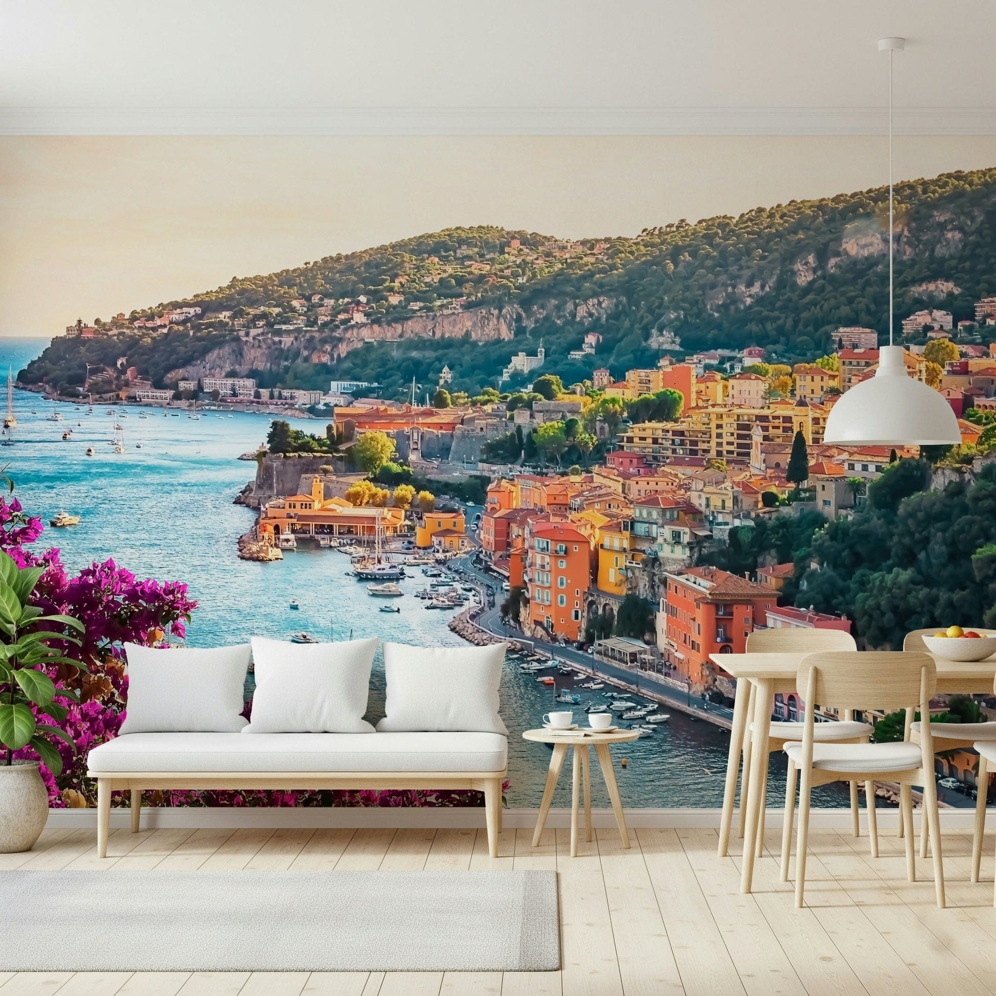 Tropical paradise landscape Villefranche View wallpaper for walls backdrop.