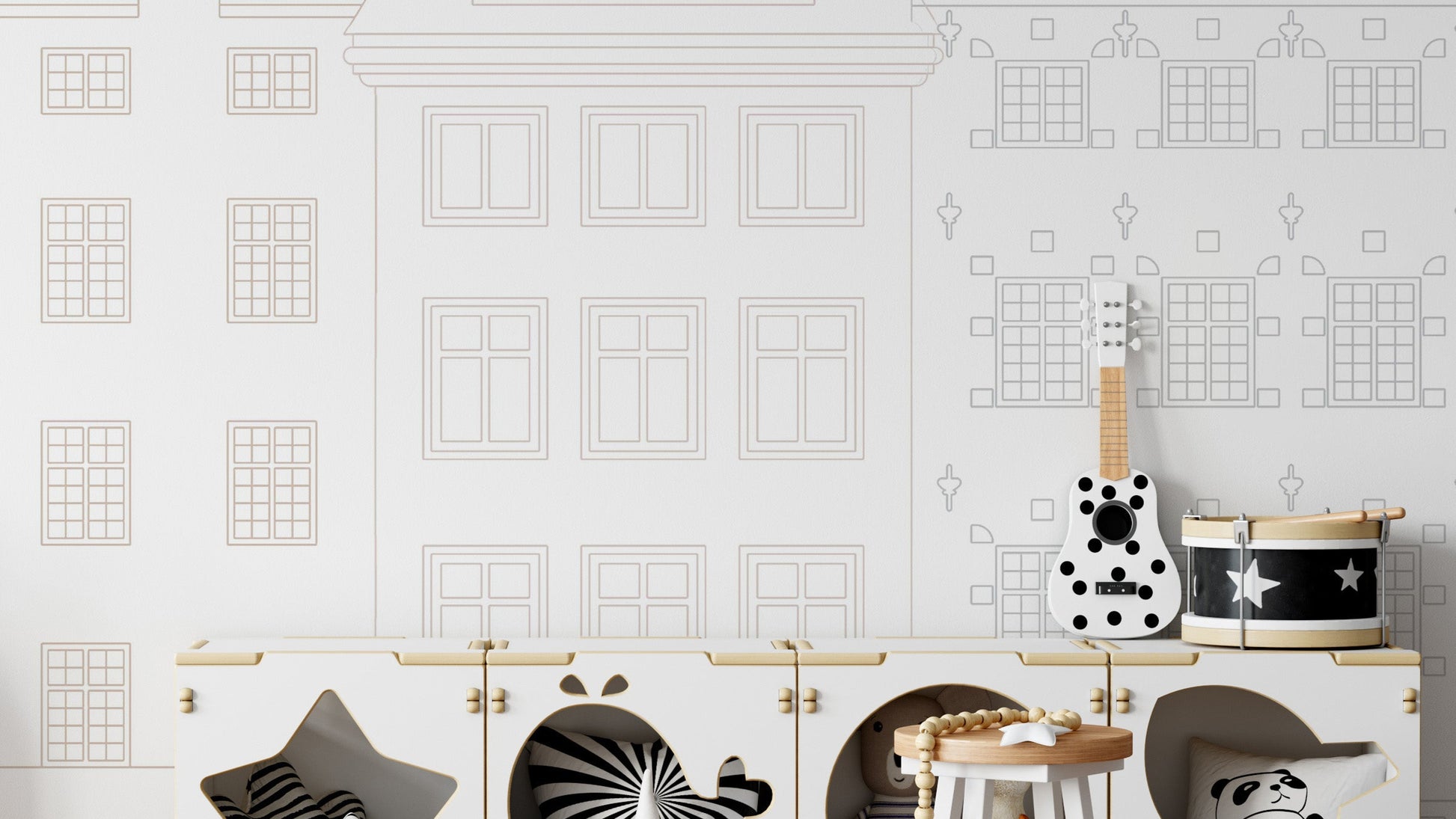 Vintage building wallpaper with classic architecture.
