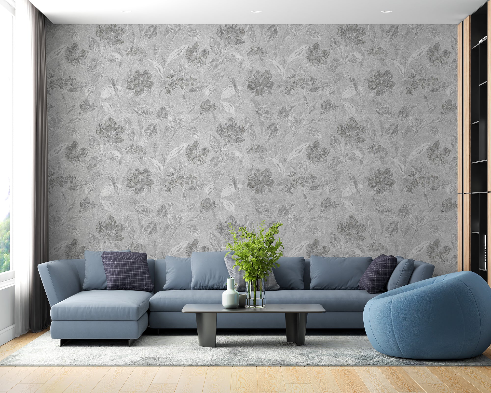 Vintage art flower hallway wallpaper mural with muted rose and sage botanical tones.