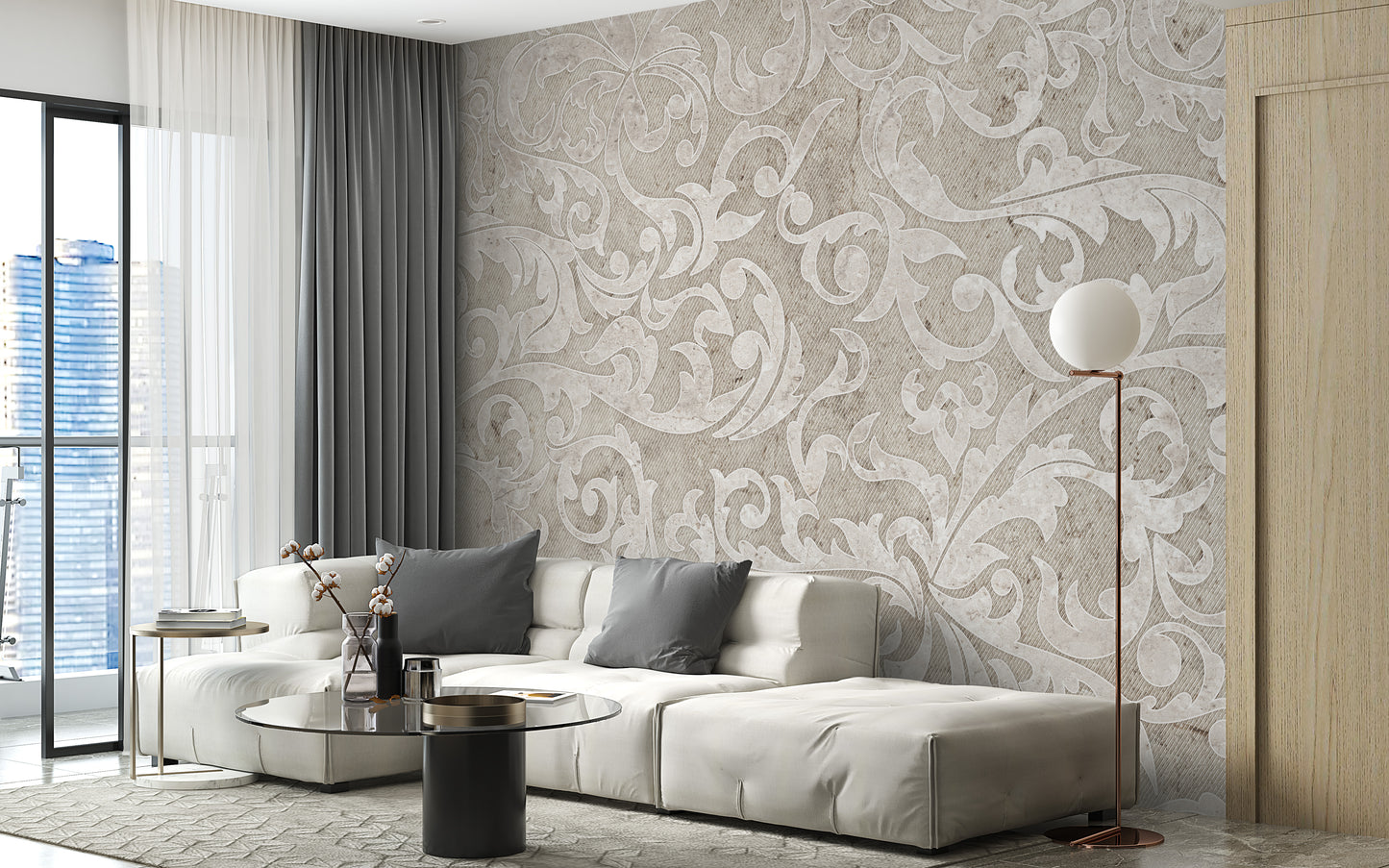 Vintage Beige Color Floral Pattern Wallpaper - Giffywalls