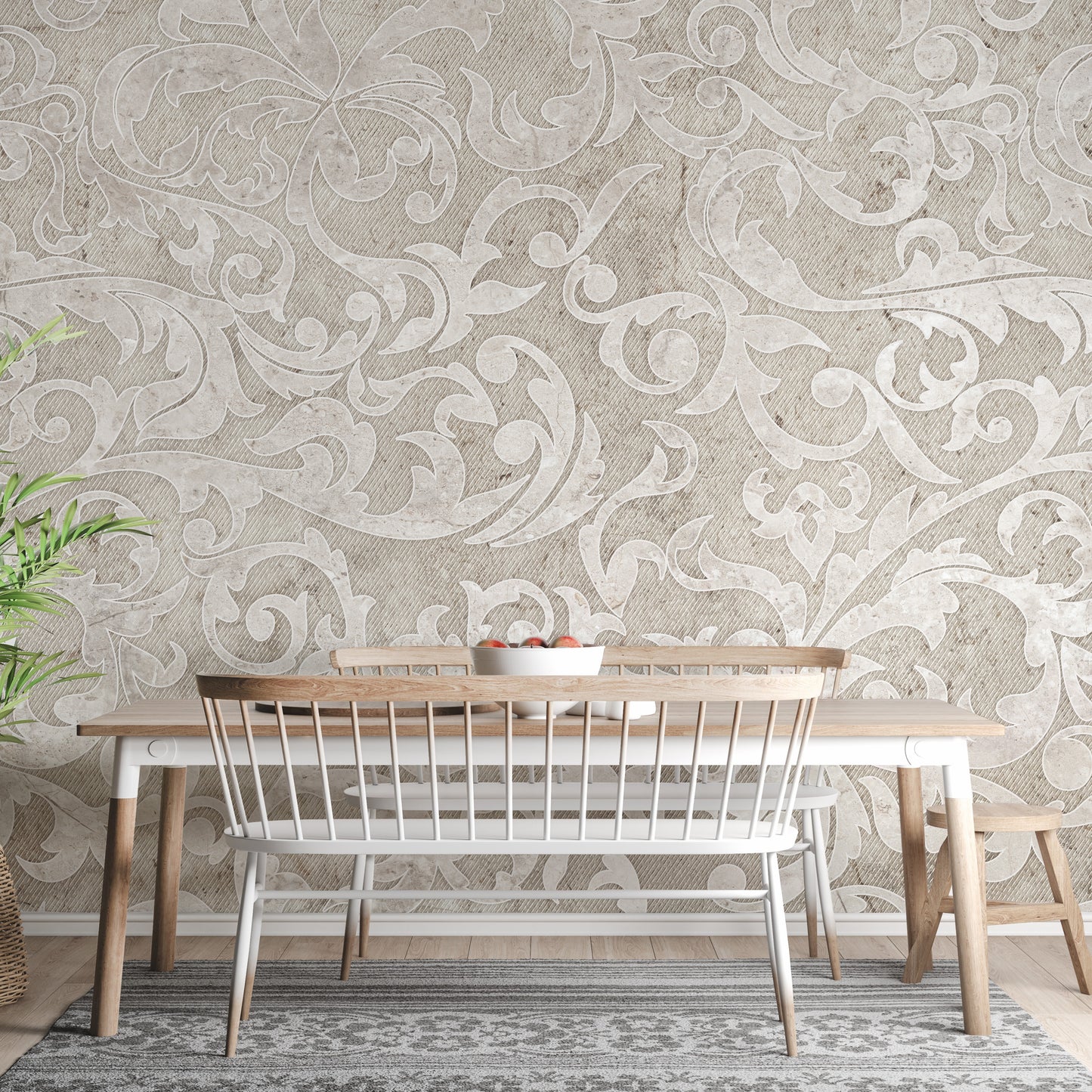 Elegant beige floral mural for classic rooms
