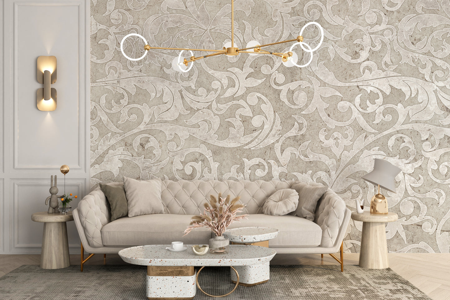 Timeless beige floral pattern wall murals

