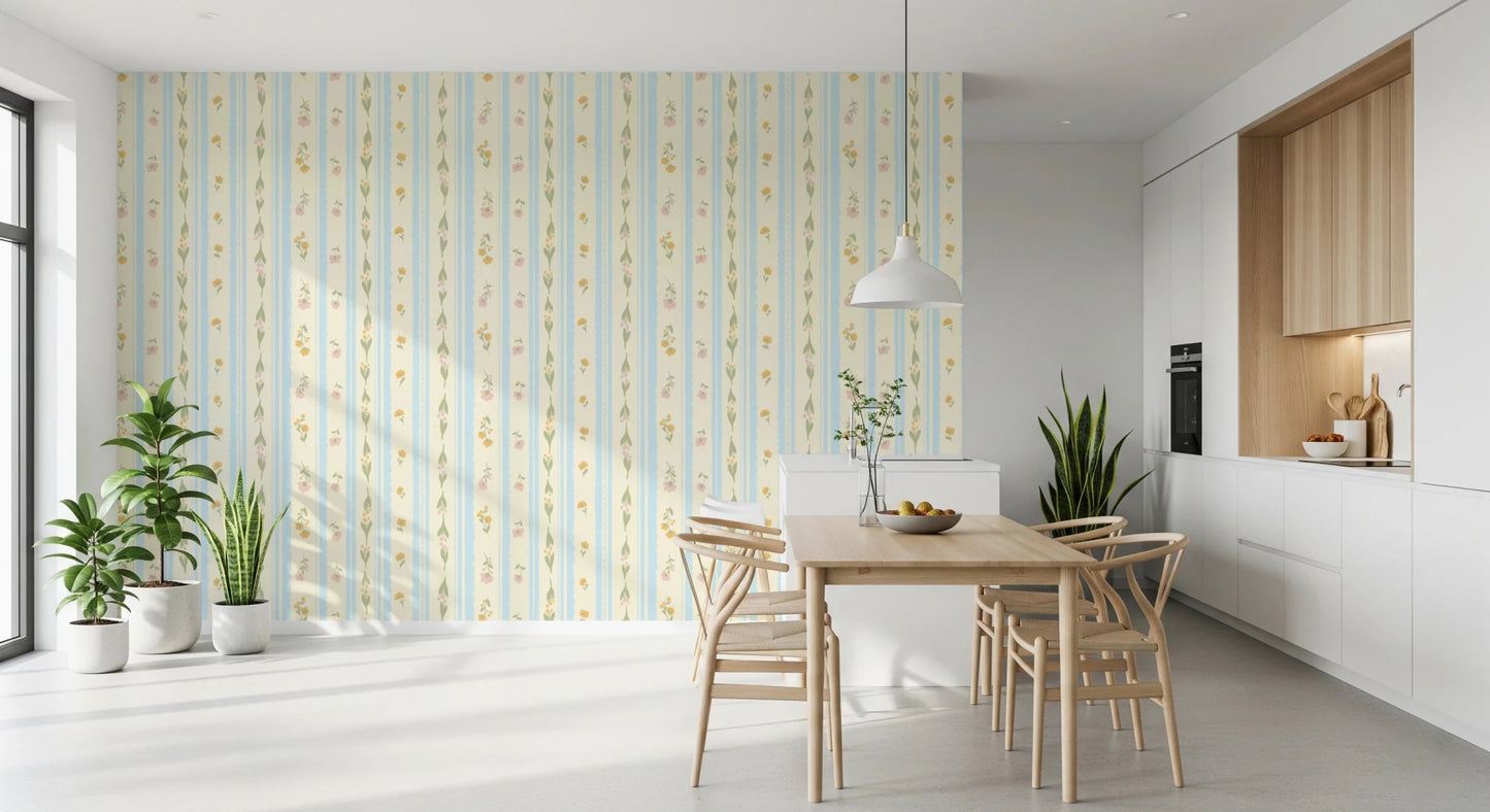 Vintage Bloom Stripes Wallpaper⁠