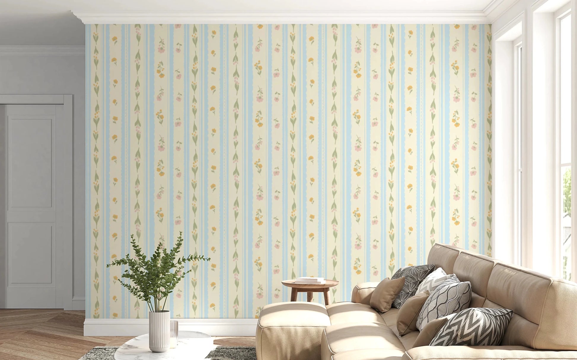 Vintage Bloom Stripes Wallpaper⁠