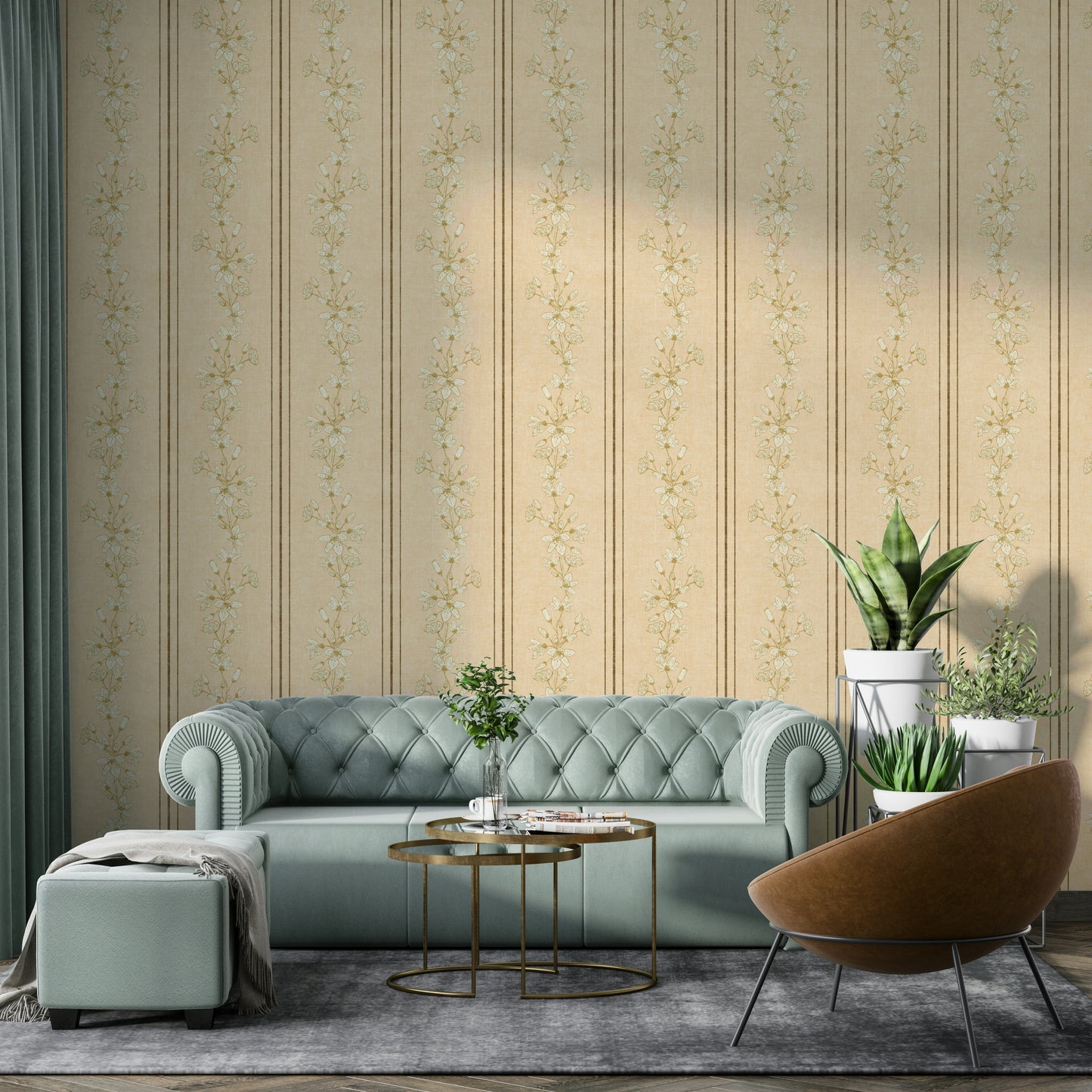 Elegant yellow wallpaper with bloom details

