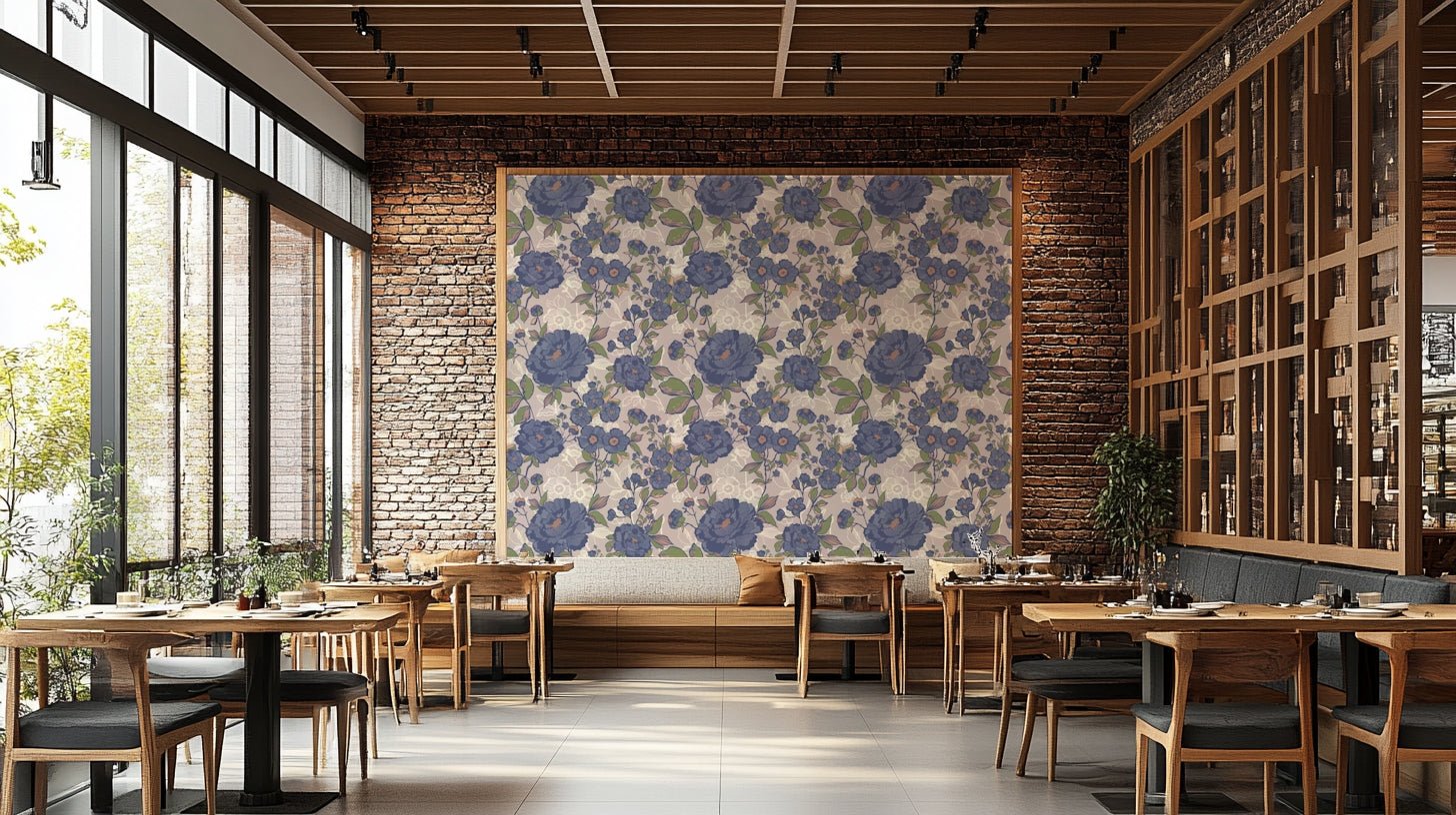 Wallpaper with a mix of neutral and muted colors.

