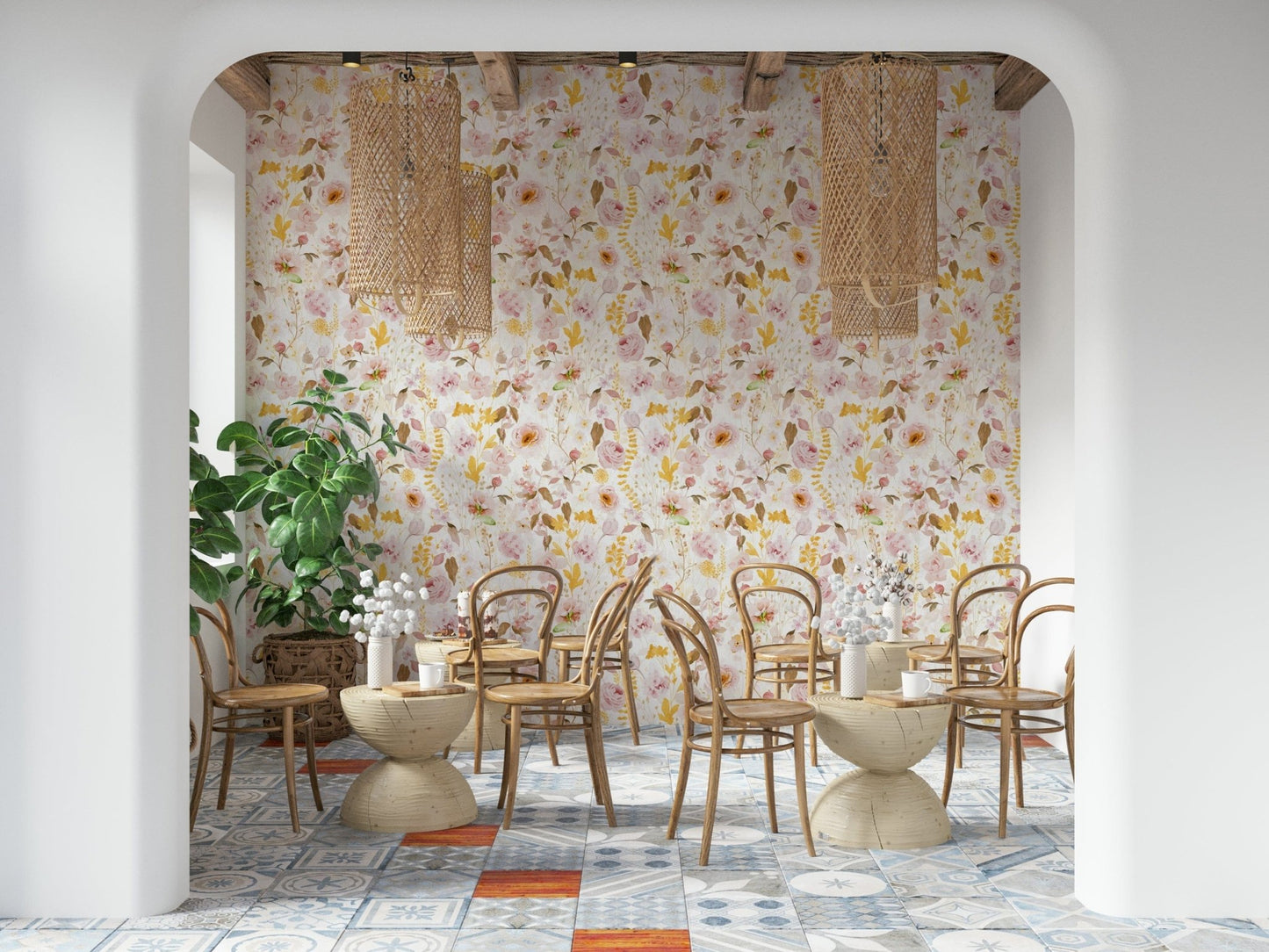Feminine floral print, Vintage Blush Rose Garden design.