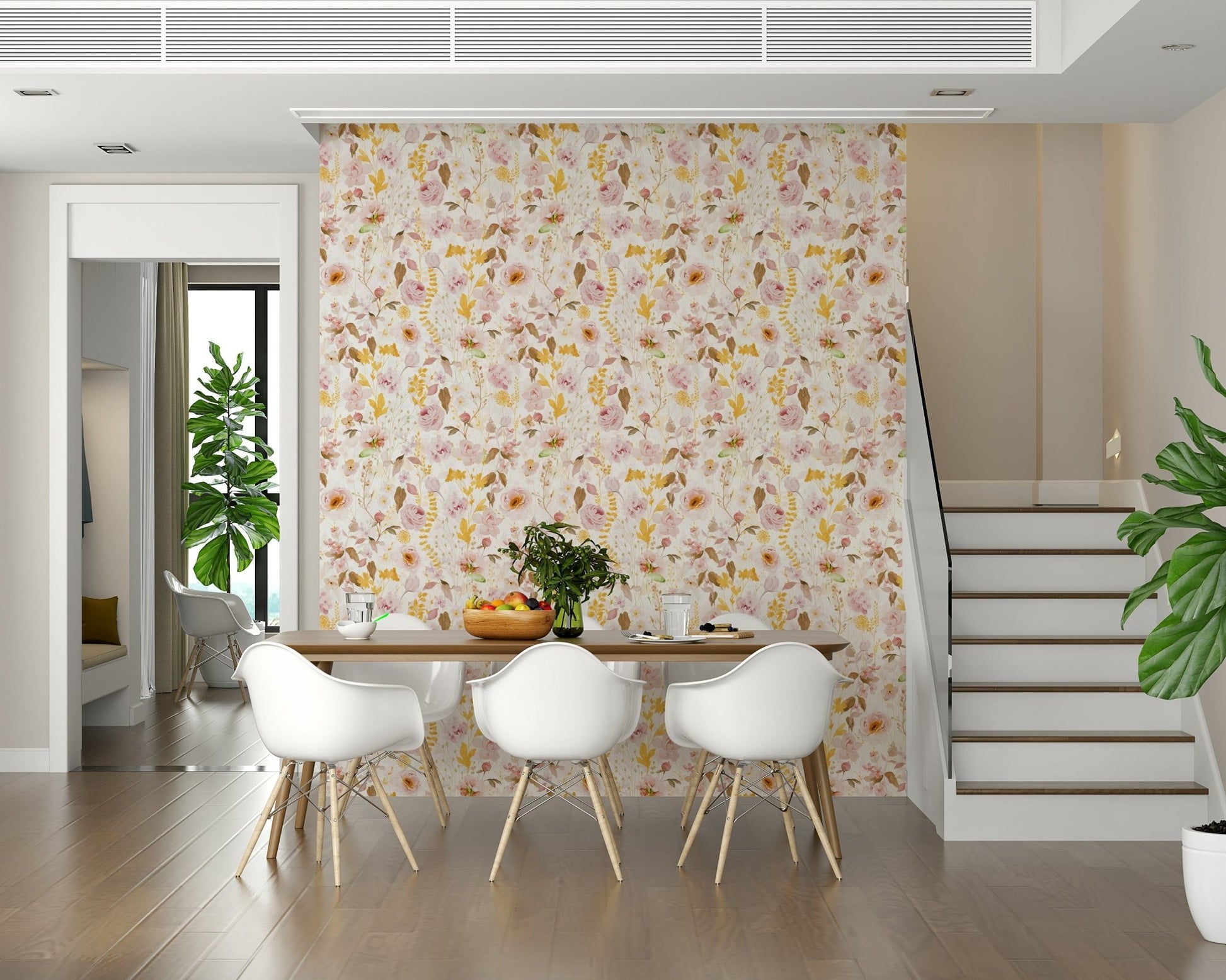 Elegant Vintage Blush Rose Garden wallpaper white background.