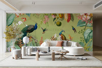 Soft vintage botanical mural for a relaxing, nature-filled space

