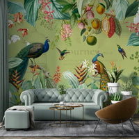 Vintage Botanical Paradise wall mural with rich greenery

