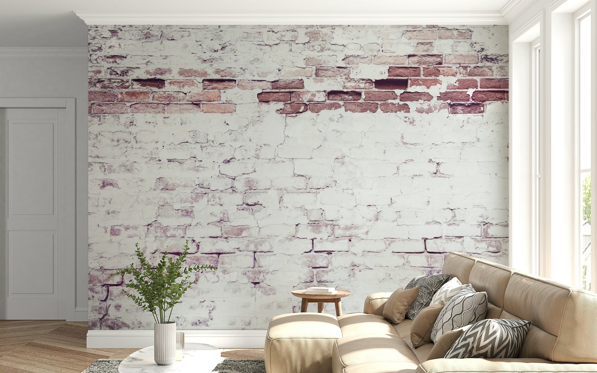Wall mural combining natural brick textures and subtle fading for a heritage-inspired, timeless look.