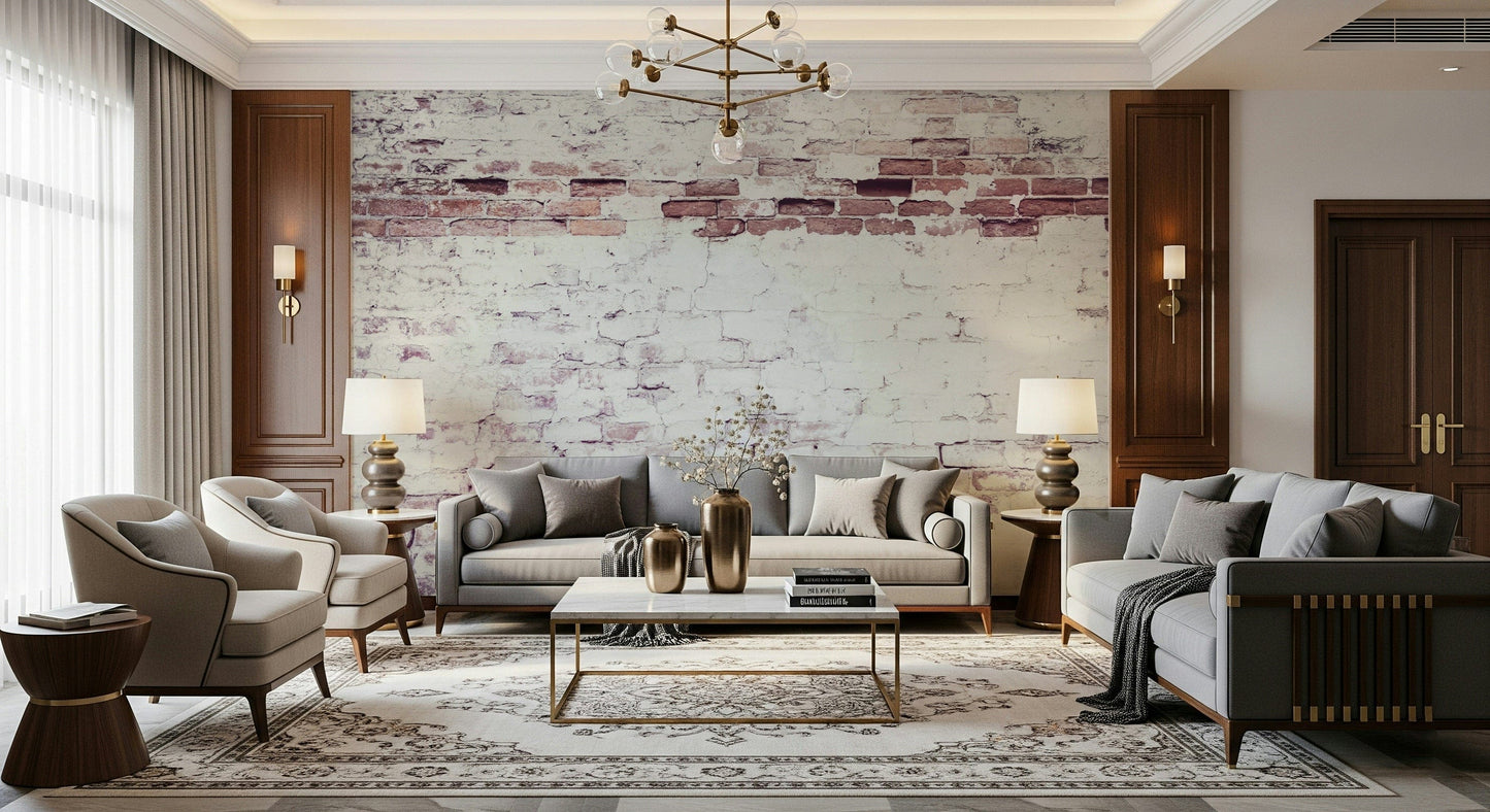 Faded Heritage Brickwork Wall Mural with distressed surfaces and earthy hues for stylish accent walls.