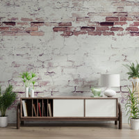 Decorative faded brickwork wallpaper mural adding character, depth, and rustic charm to any room.