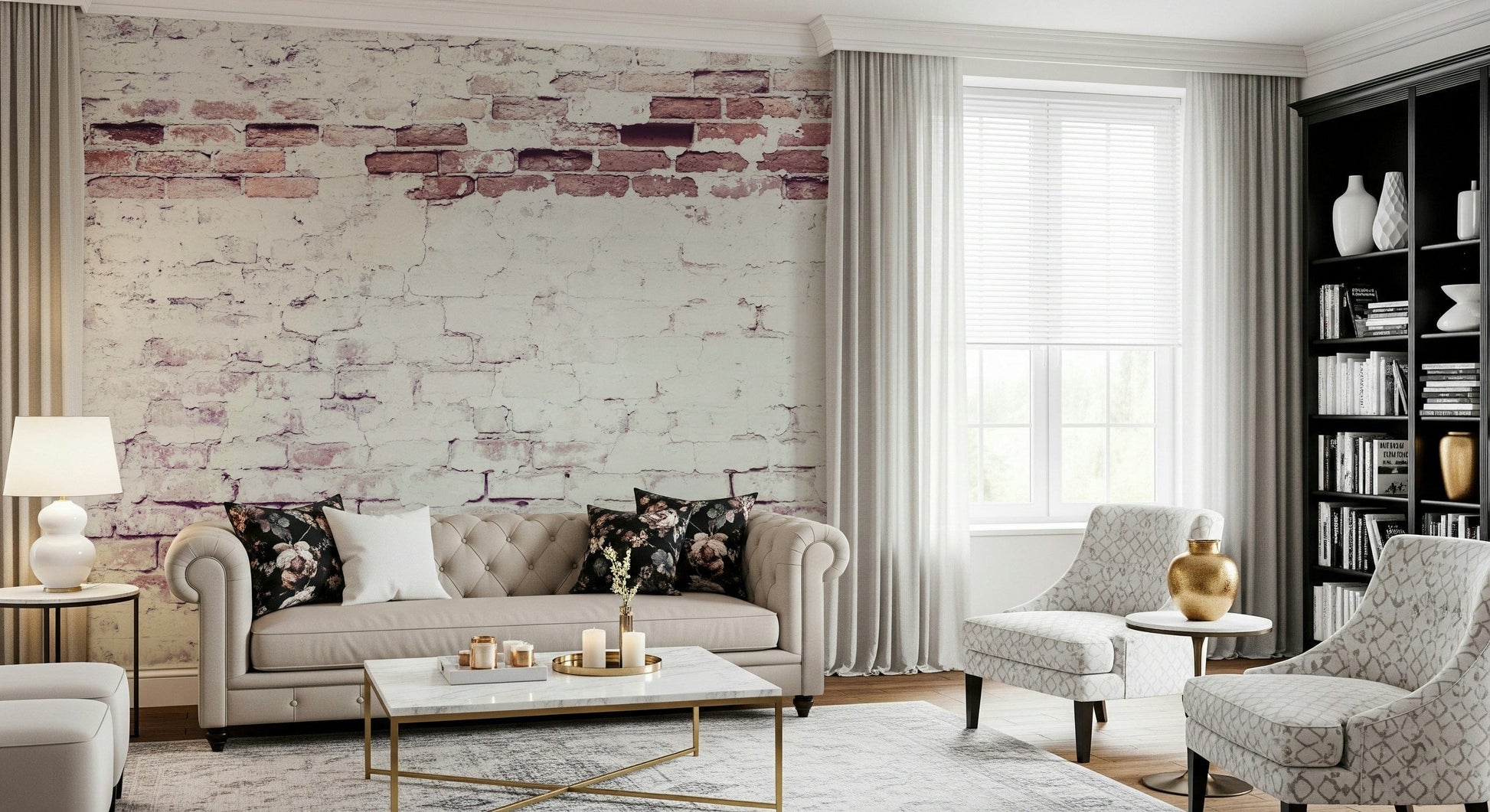 Textured wall mural with aged brick patterns creating a historic, heritage-inspired accent wall.