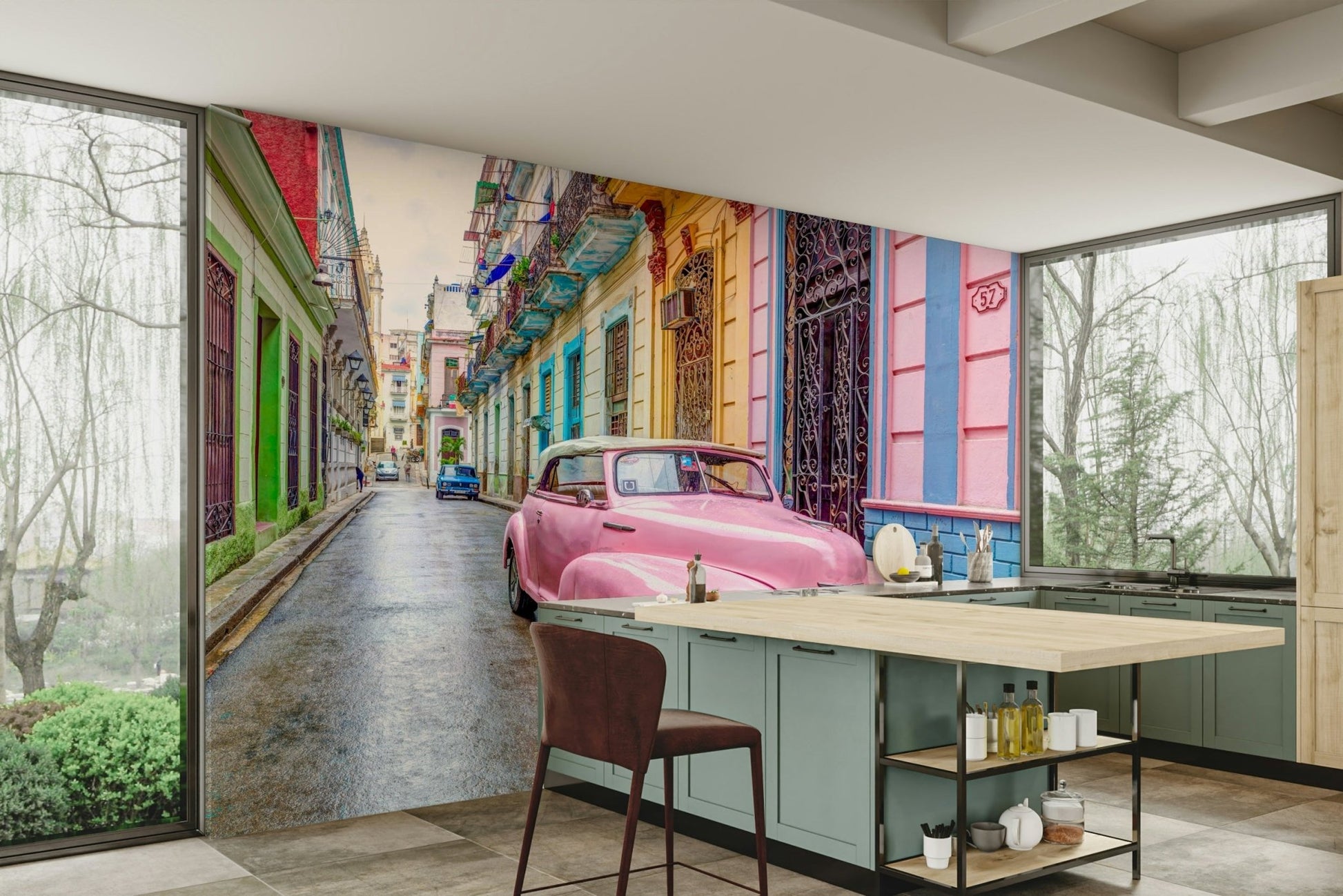 Urban Havana street with retro charm wall mural


