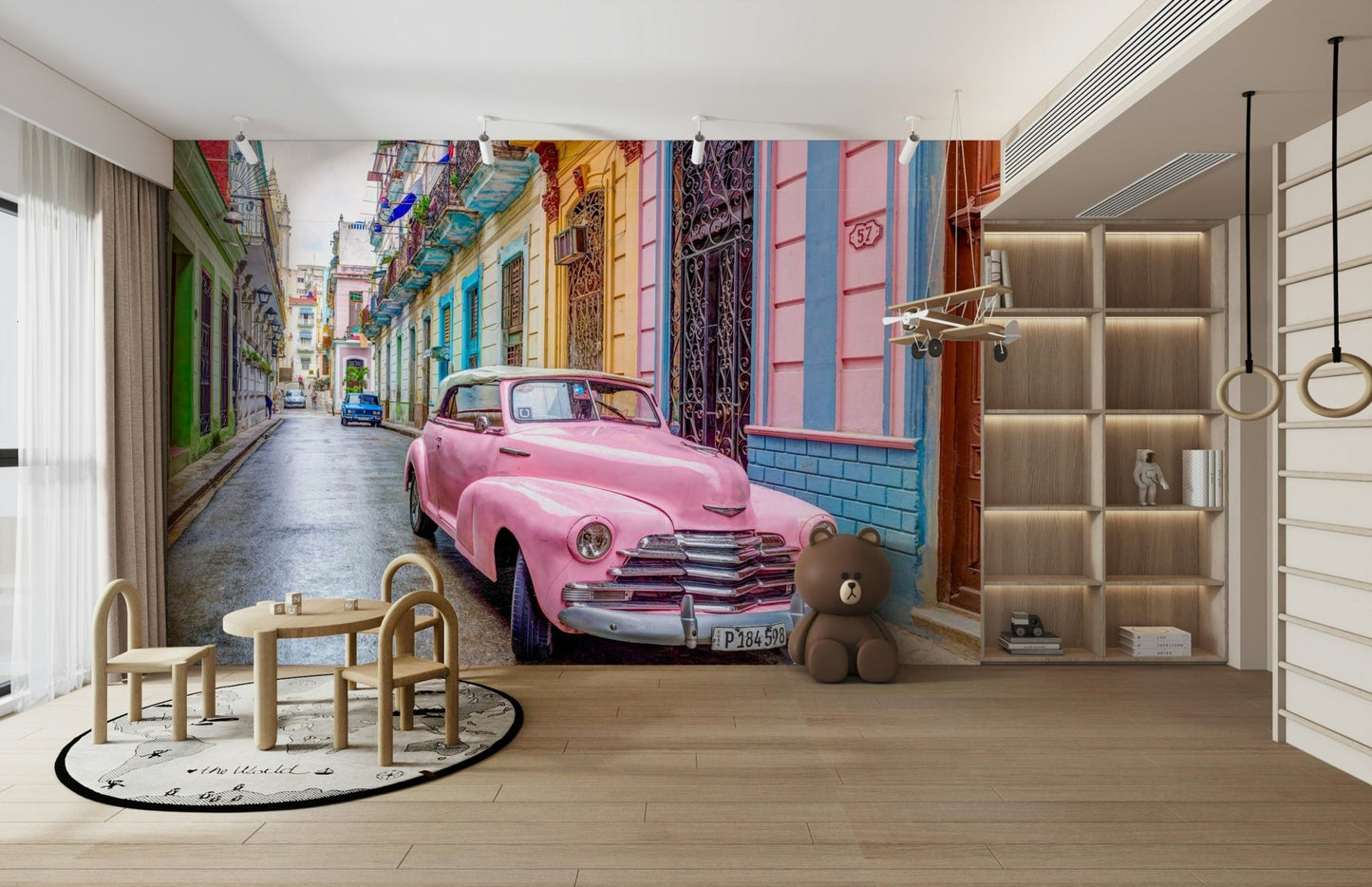 Vibrant Havana wall mural with classic car detail

