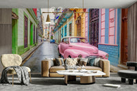Classic car in colorful Havana alleyway wall mural


