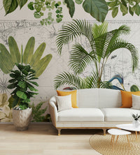 Hand-drawn mural wallpaper with travel theme

