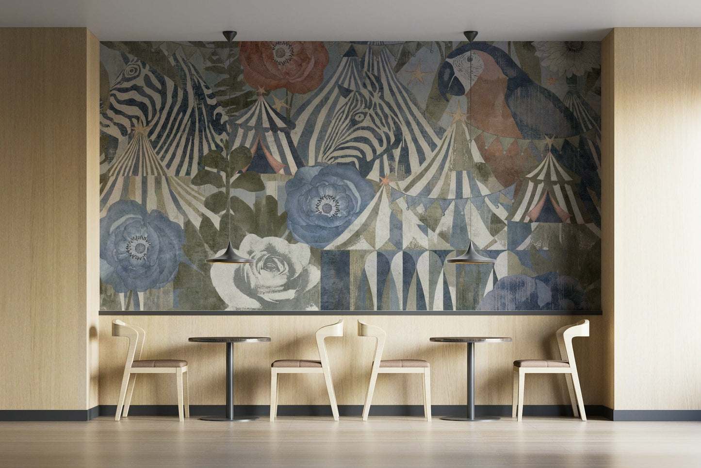 The wall art combines a fantasy theme with soft colors.

