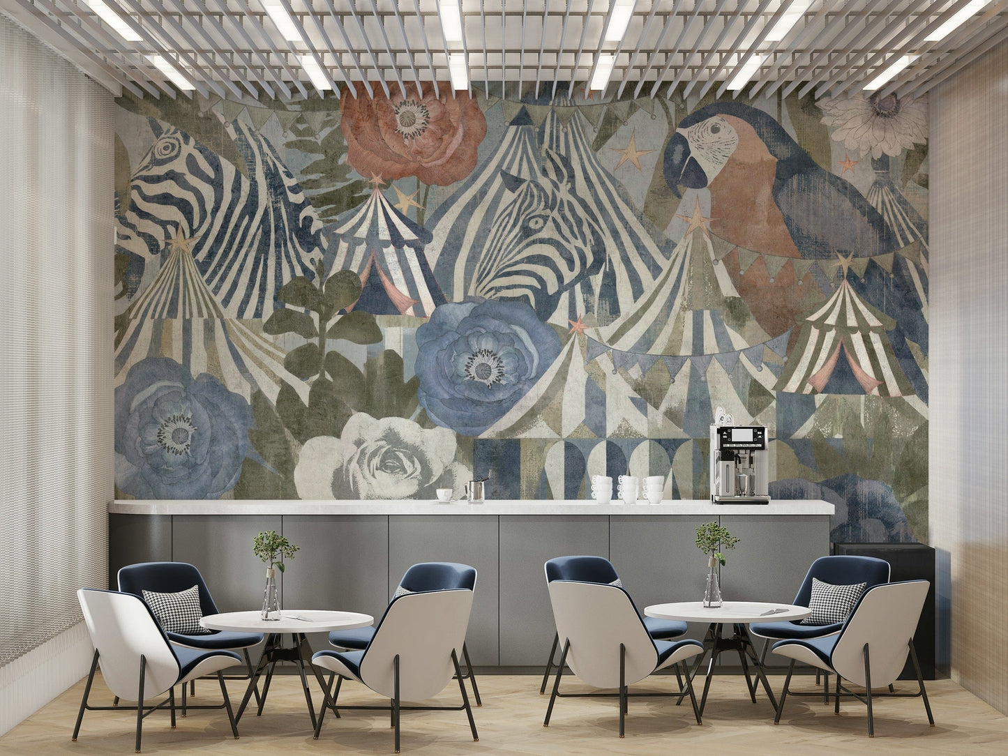 The wallpaper is perfect for a kids' room.

