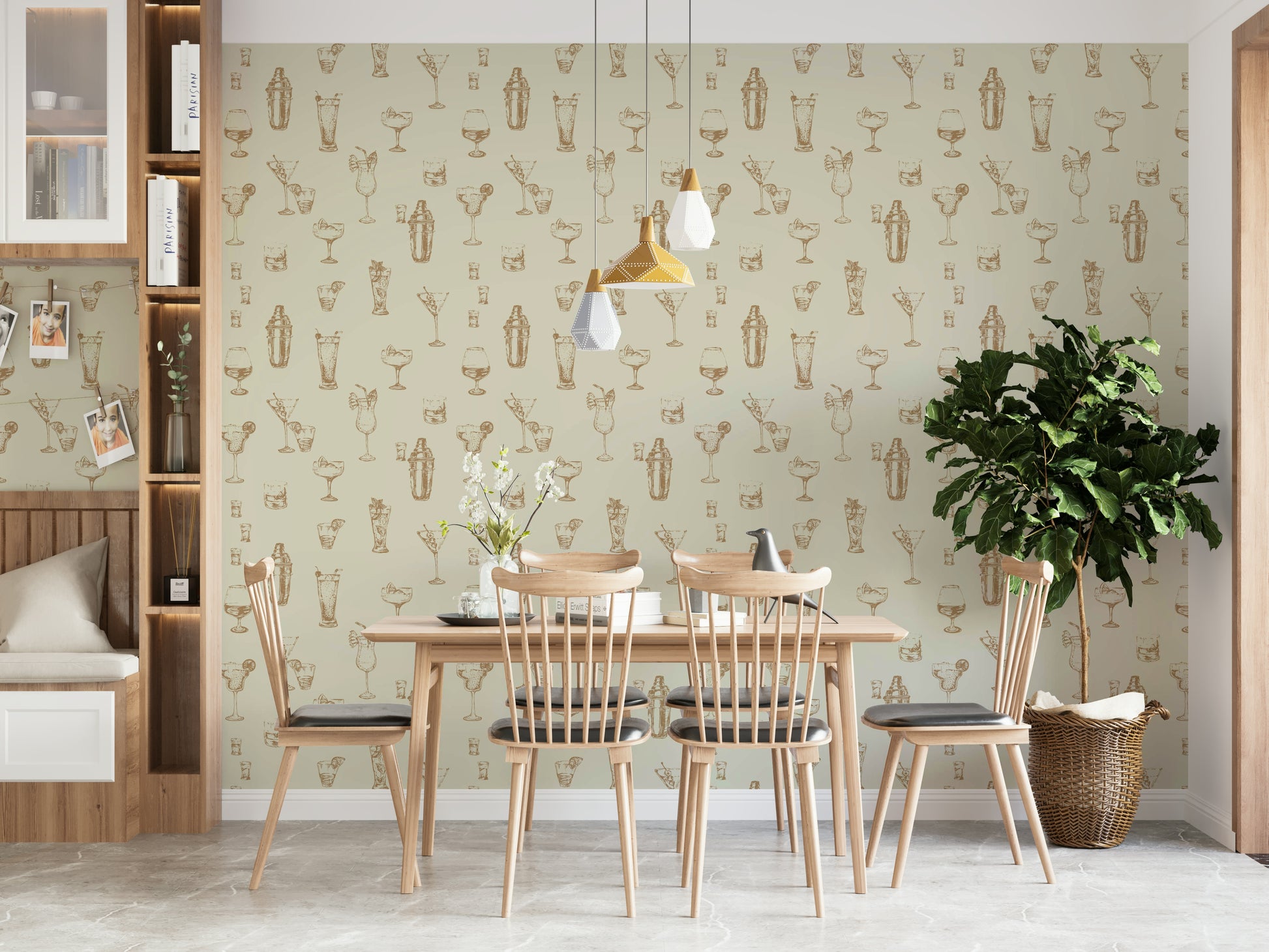 Retro wallpaper with old-fashioned cocktail artwork

