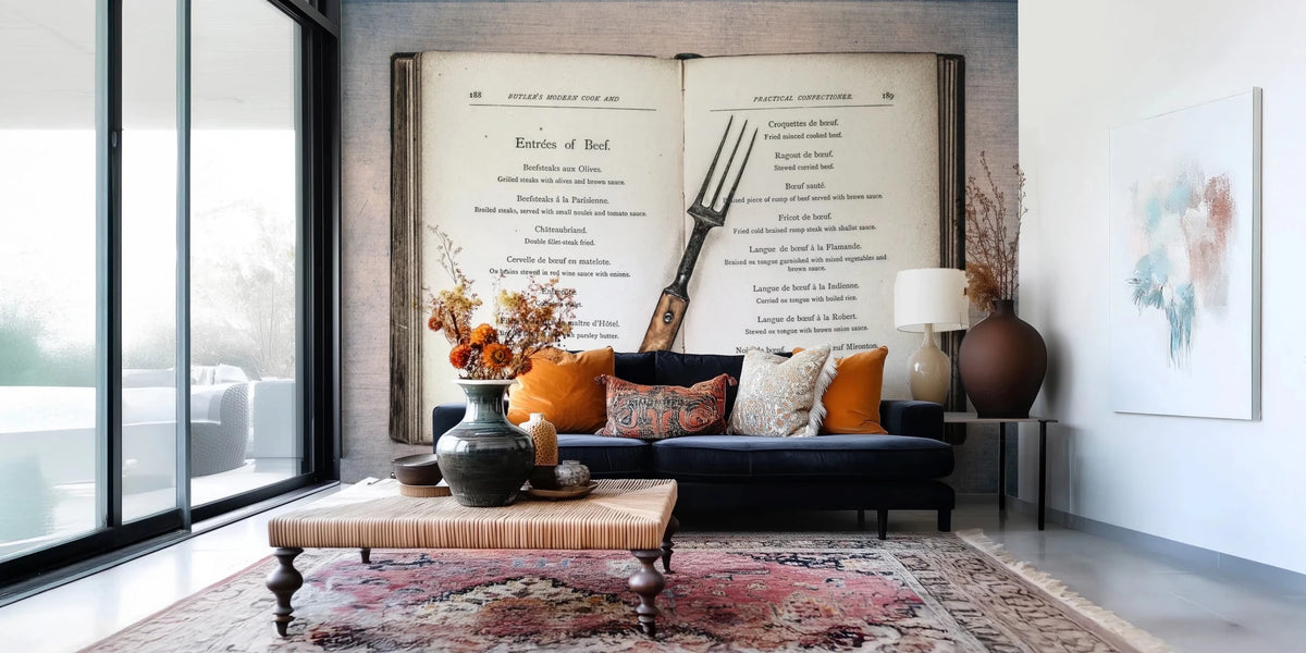 Cookbook Wall Vintage Cookbook Wall Mural | Classic Kitchen Wall Decor