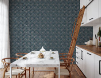 Vintage DARK BLUE DAMASK Wallpaper⁠
