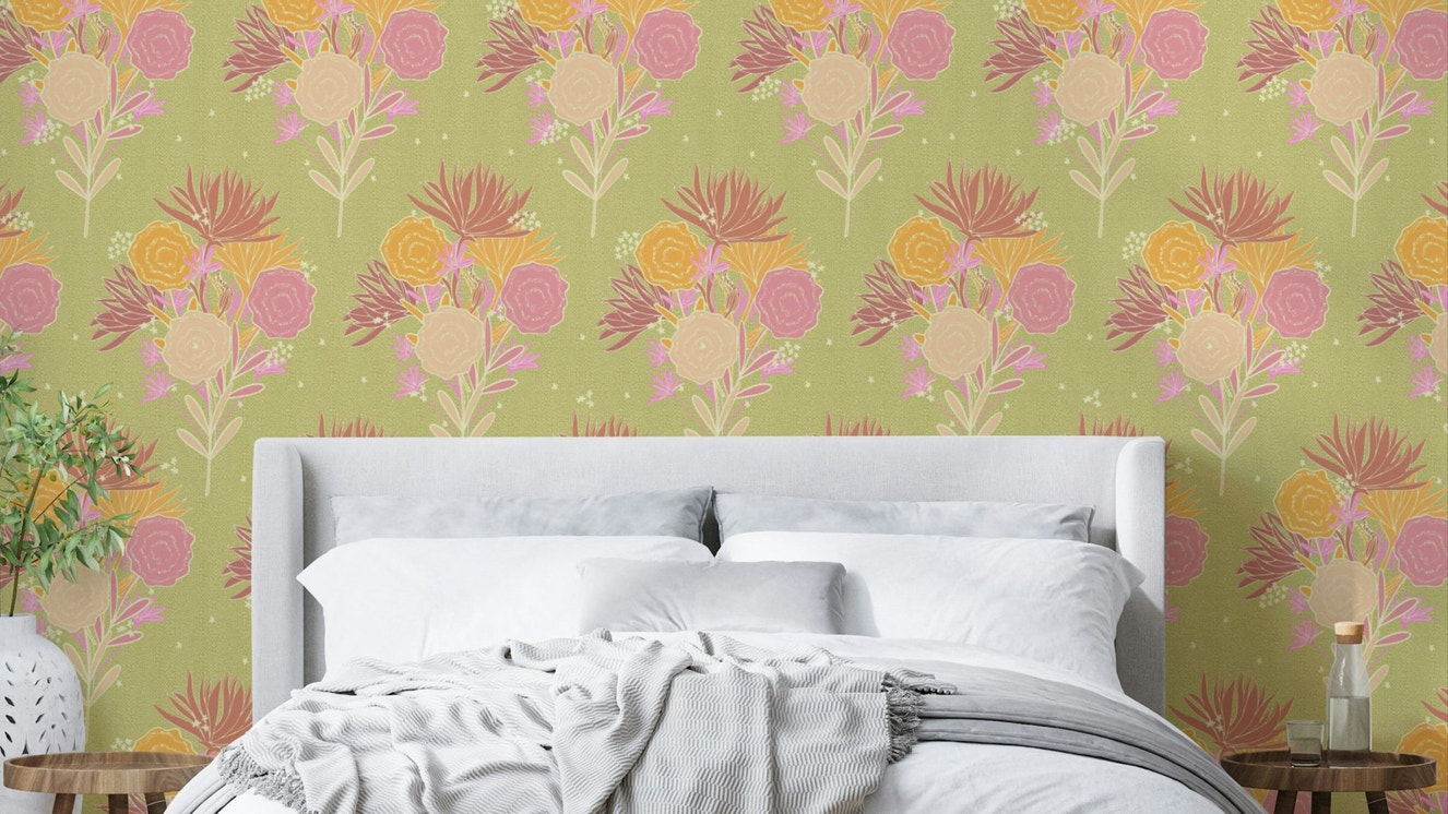 Vintage floral design on canvas wallpaper with delicate blooms

