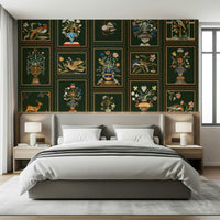 Floral & Fauna Panels Wall Mural in living space, panel-style nature home styling