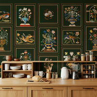 Bedroom feature wall with floral panel mural, calm colours and clean layout