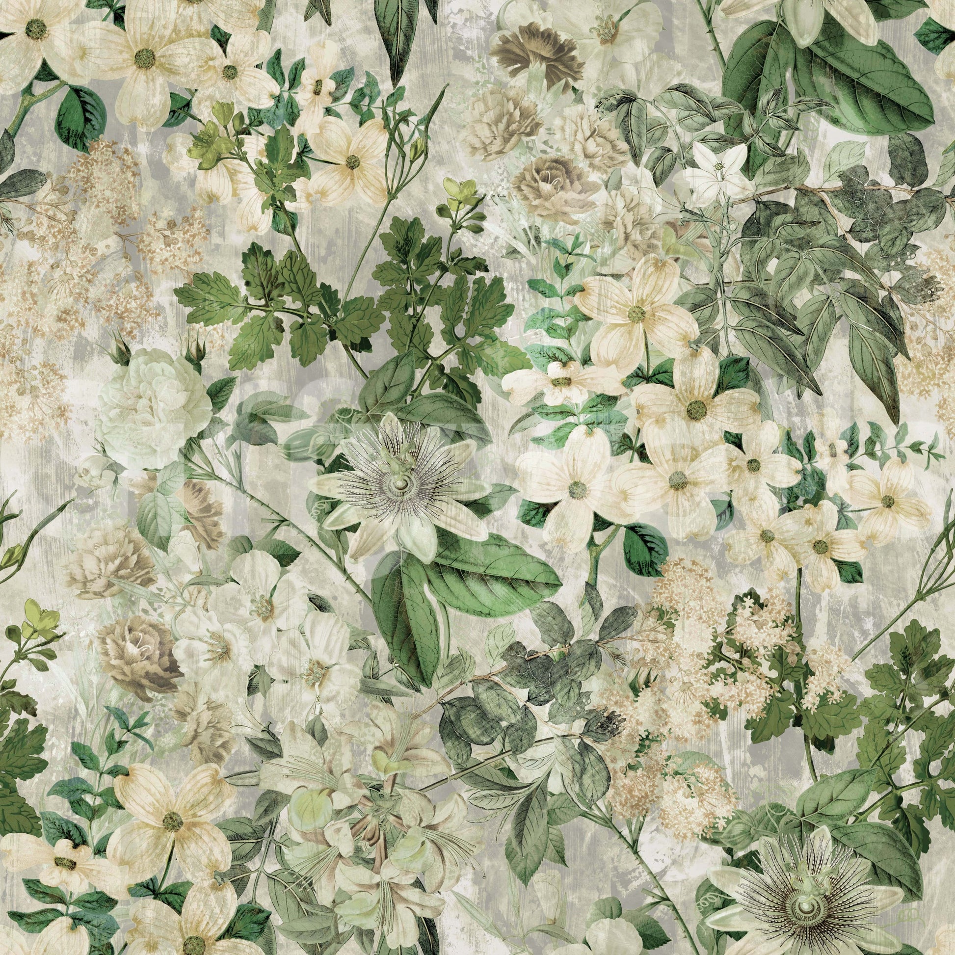 A seamless pattern of flowers on a wall

