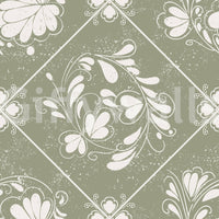 Muted floral diamond wallpaper in cloakroom, subtle pattern with simple mirror and fittings