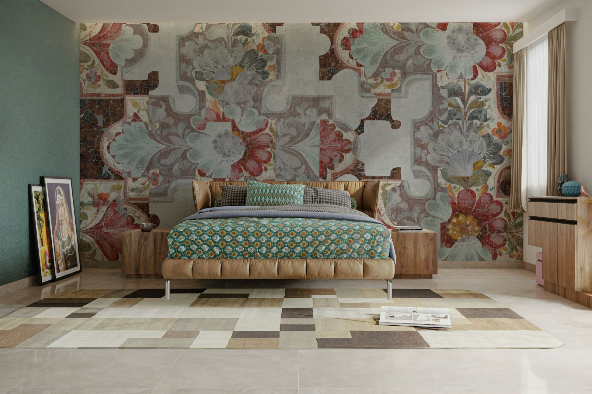 Vintage floral pattern with modern art elements.

