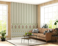 Bloom stripe border mural suited for living spaces with green wallpaper style