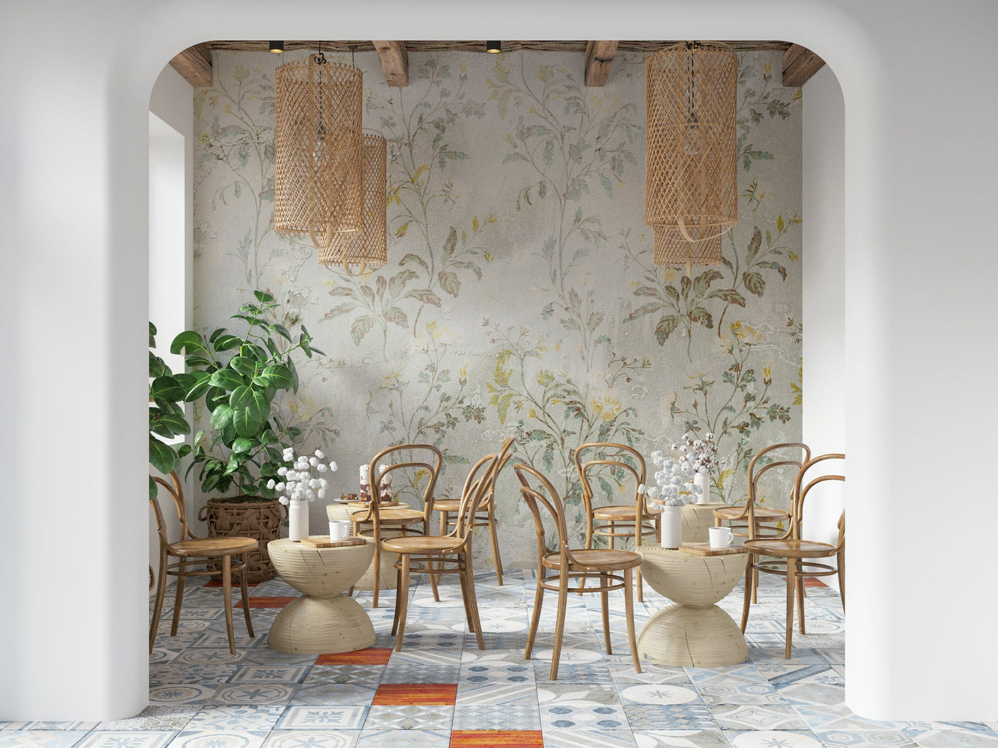 Indoor Garden Wall Mural – Detailed botanical mural bringing lush, whispering greenery into the home.