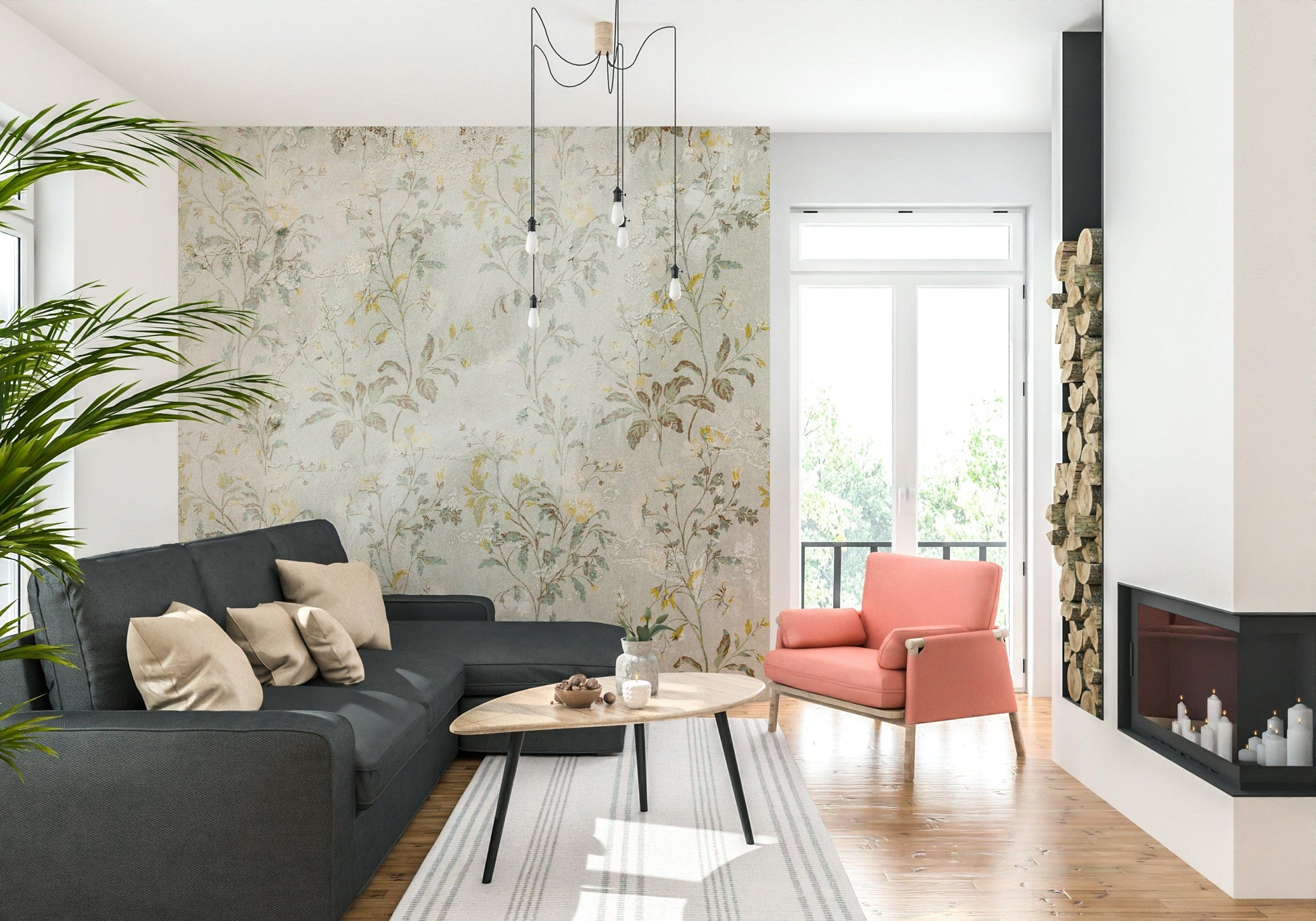 Leaf Pattern Wall Mural – Elegant mural with natural botanical motifs in muted green tones for a modern interior.