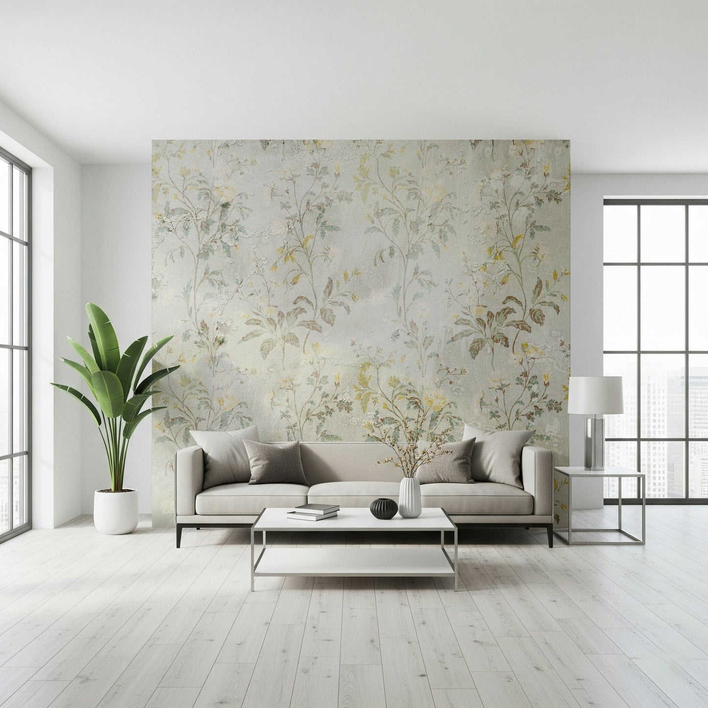 Nature-Inspired Wall Mural – Botanical mural with whispering leaves and gentle greenery for bedrooms or living spaces.