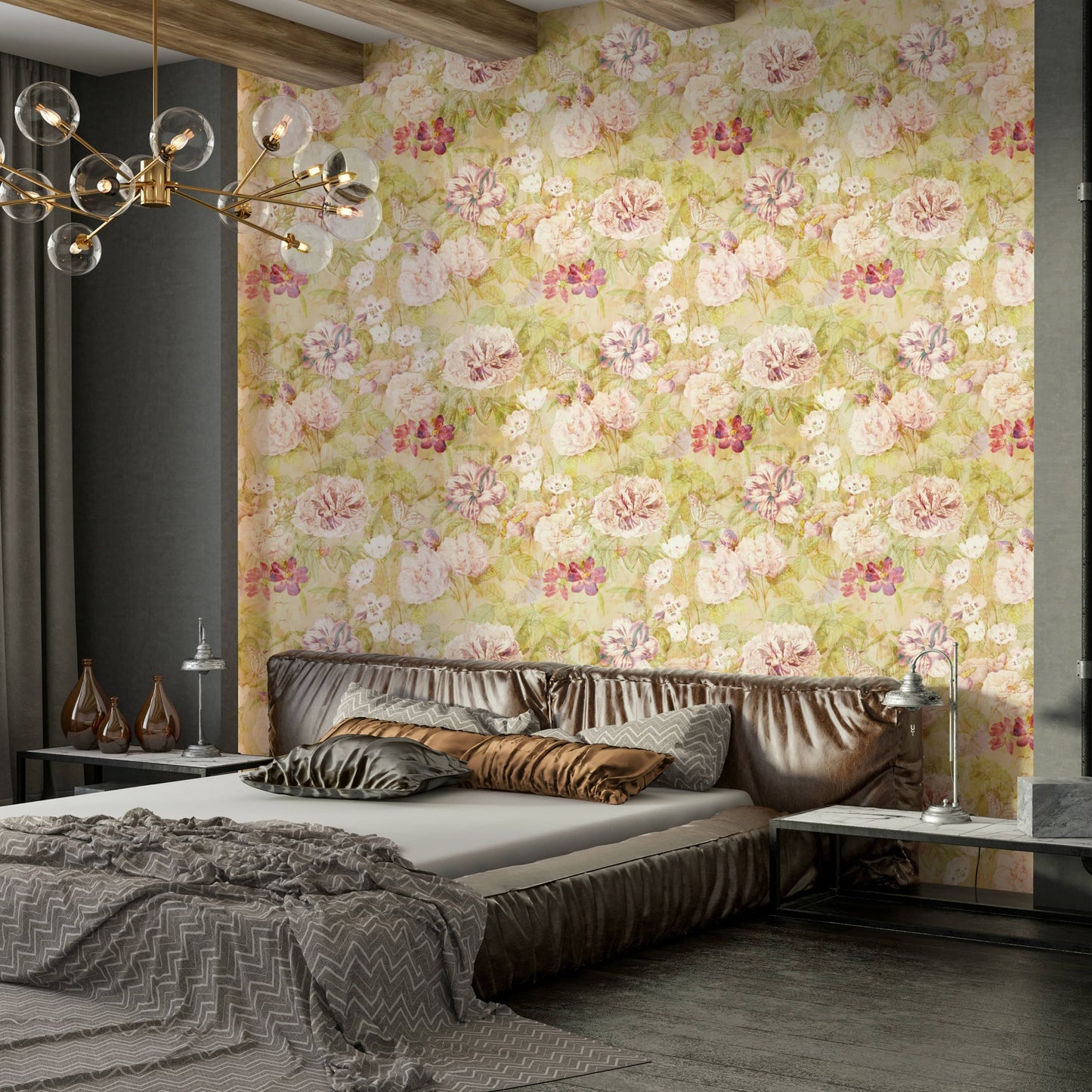 Wallpaper with a unique, cheerful botanical design

