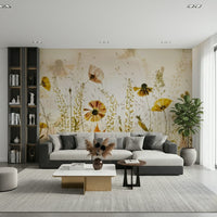 A calming floral design wallpaper mural that defines a space.

