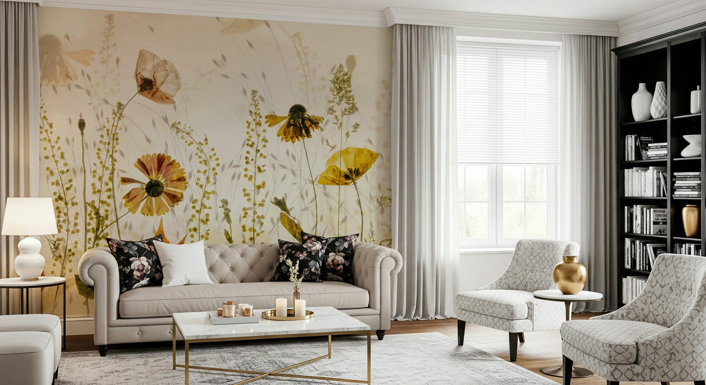 A contemplative vintage flower wallpaper mural for a feature wall.

