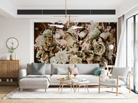 A beautiful vintage floral wallpaper mural with soft, faded blooms.

