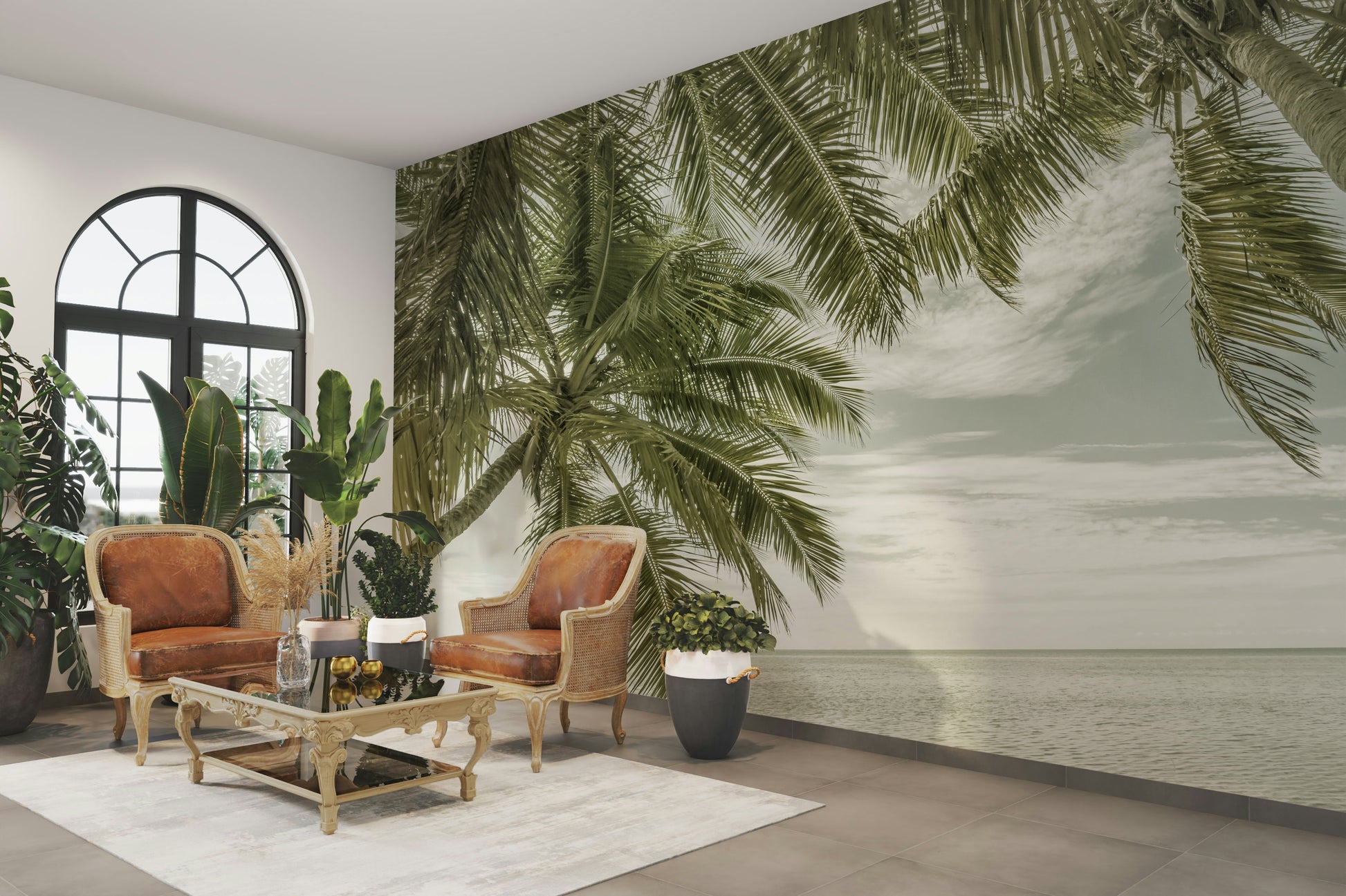 Wall mural showing Florida coast with retro text


