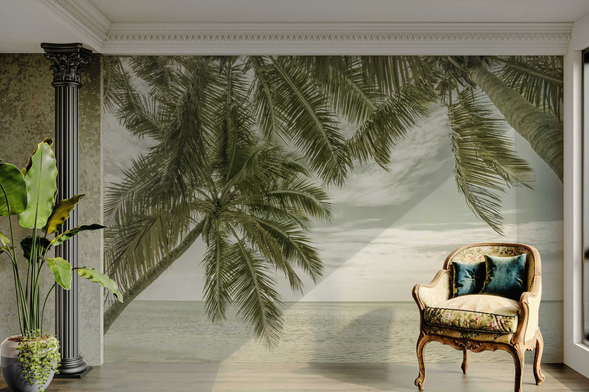 Calm ocean wallpaper with vintage travel look

