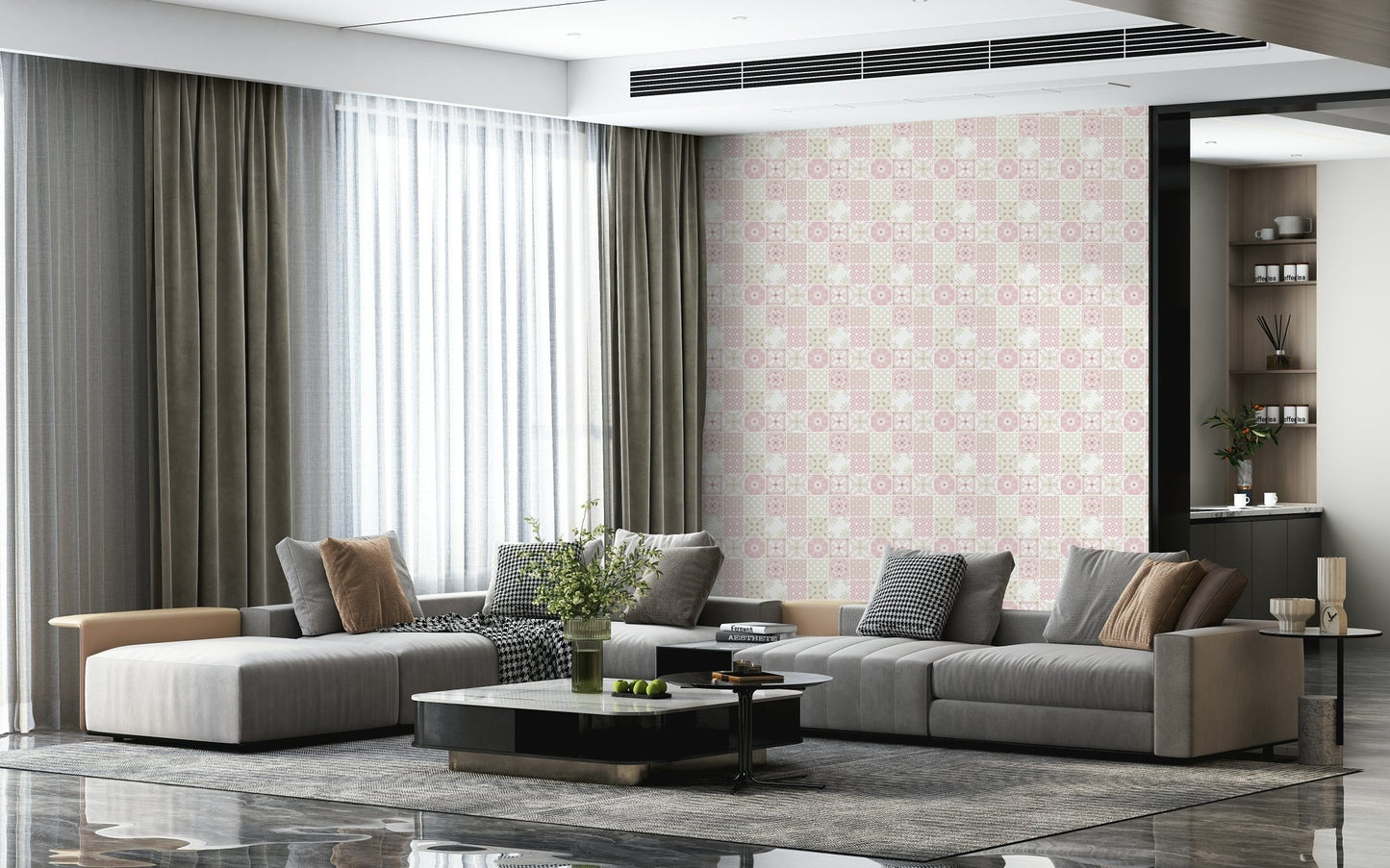 Vintage Folk Tiles – Blush Pink Wallpaper