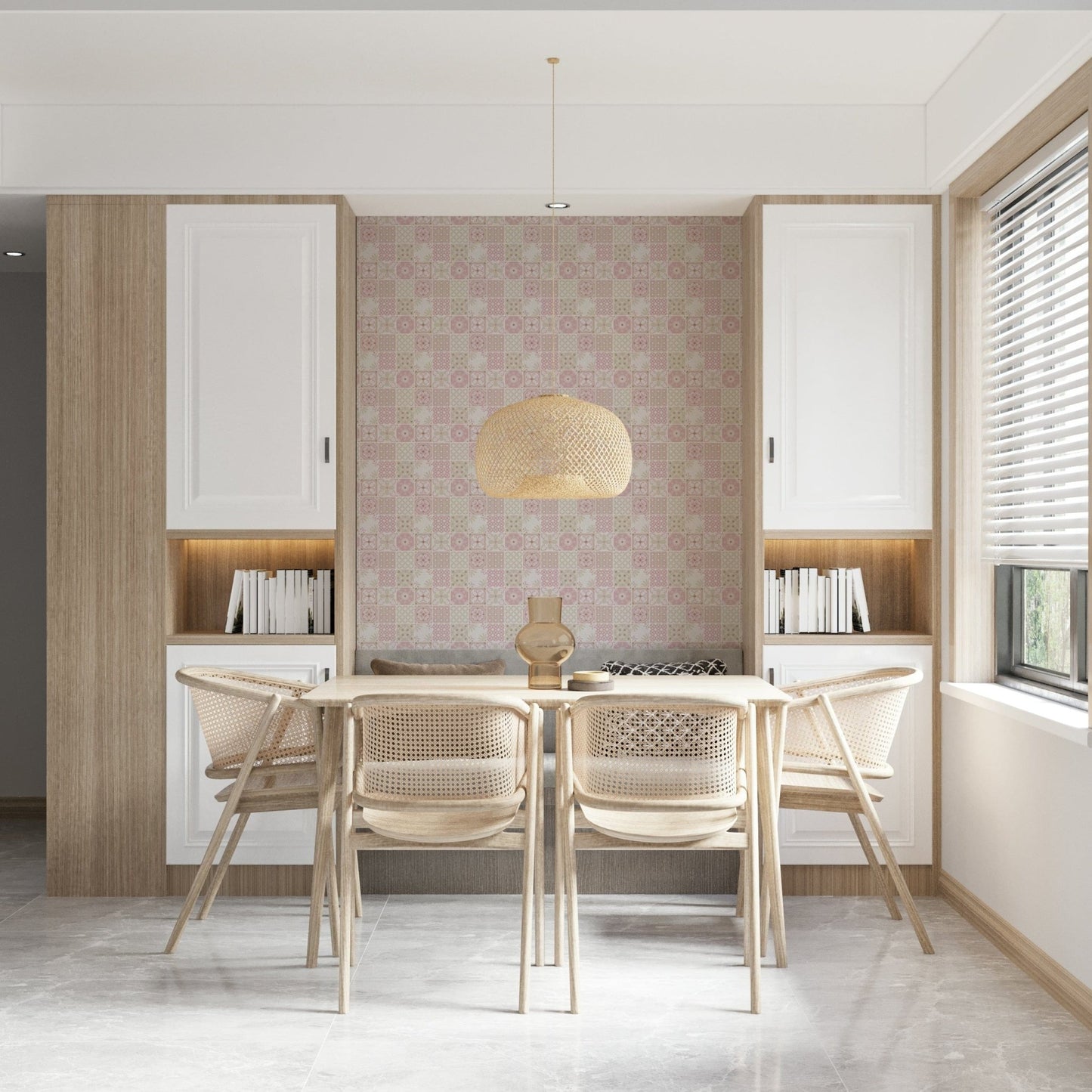 Vintage Folk Tiles – Blush Pink Wallpaper