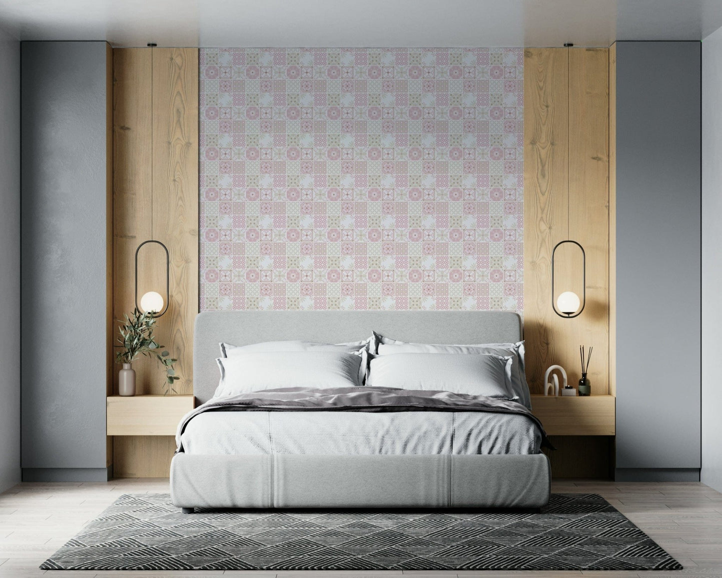 Vintage Folk Tiles – Blush Pink Wallpaper